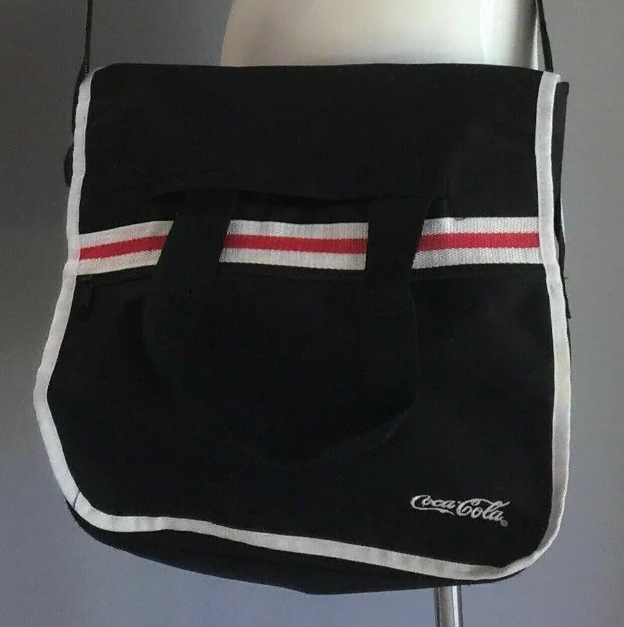 COCA COLA Shoulder Bag Black & White Red Trim Messenger Cross Body Clutch NEW