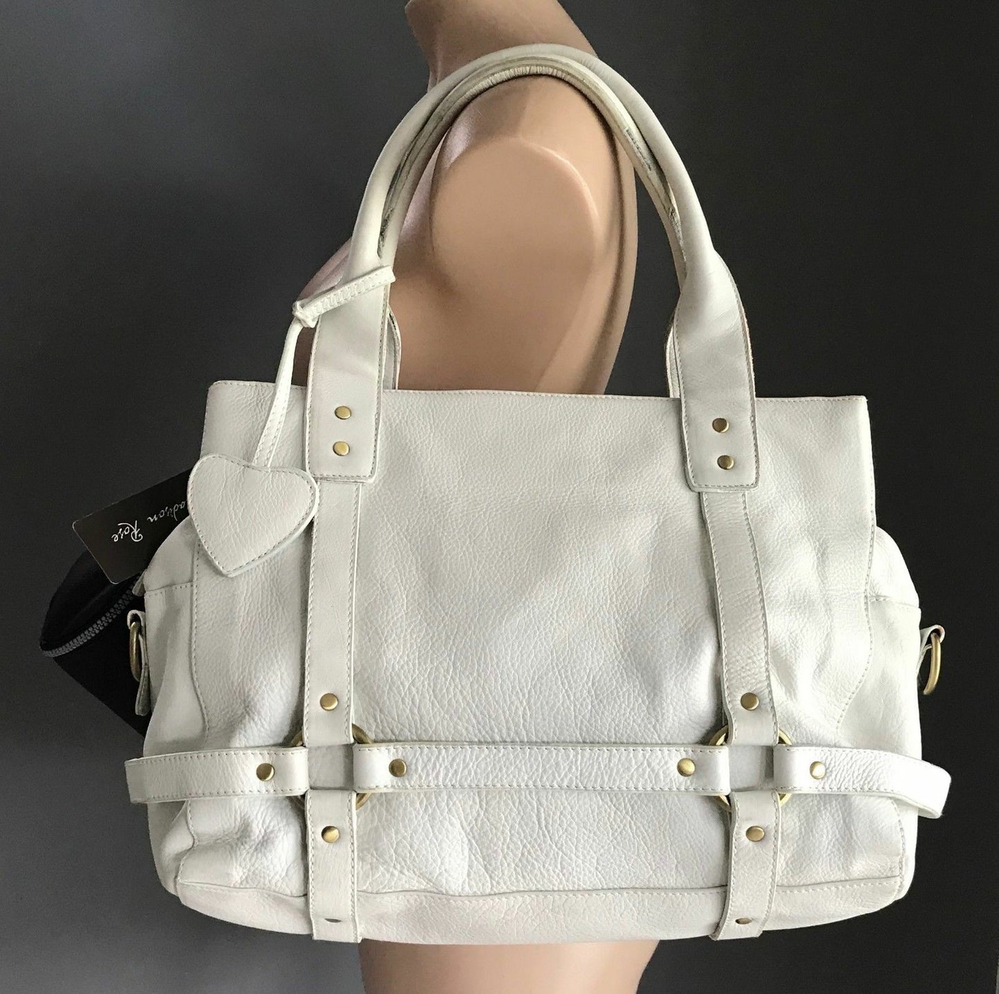 Baby Nappy Bag MADISON ROSE "Diana" White Leather w Change Mat & Bottle Bag