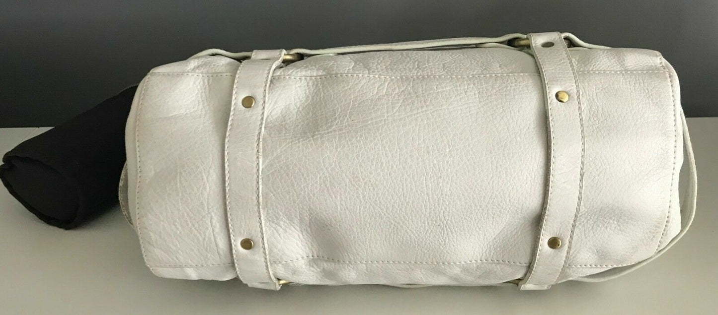 Baby Nappy Bag MADISON ROSE "Diana" White Leather w Change Mat & Bottle Bag