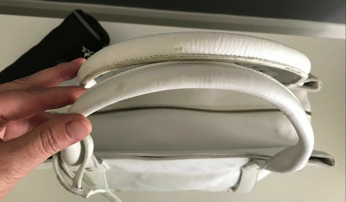 Baby Nappy Bag MADISON ROSE "Diana" White Leather w Change Mat & Bottle Bag
