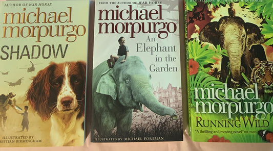Michael Morpurgo 3 Book Bundle SHADOW RUNNING WILD ELEPHANT IN THE GARDEN PB