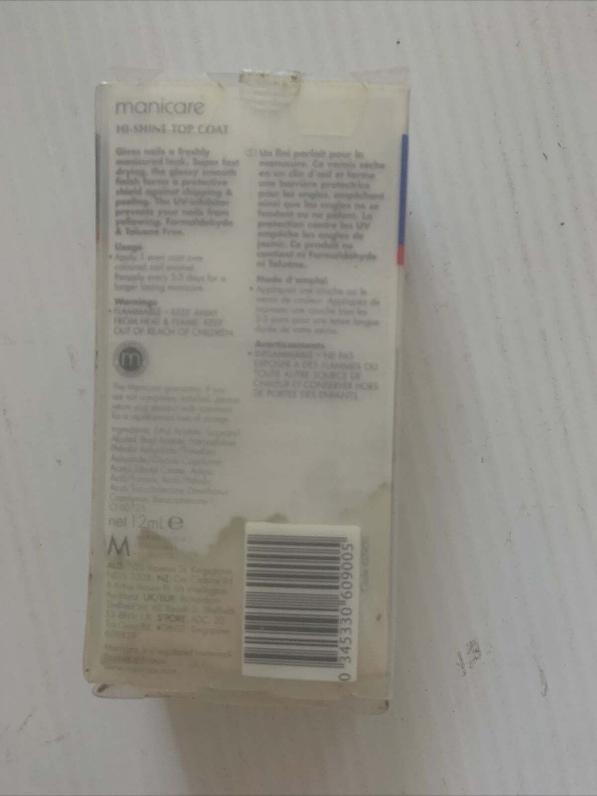 MANICARE HI SHINE Top Coat Nail Polish Fast Drying Gloss UV Made in France NEW