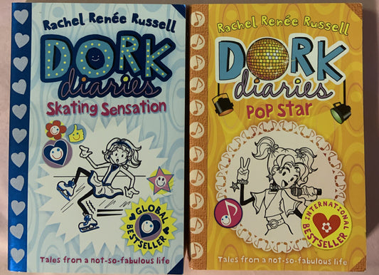 DORK DIARIES 2 Book Bundle Rachel Renee Russell Skating Sensation Pop Star NEW