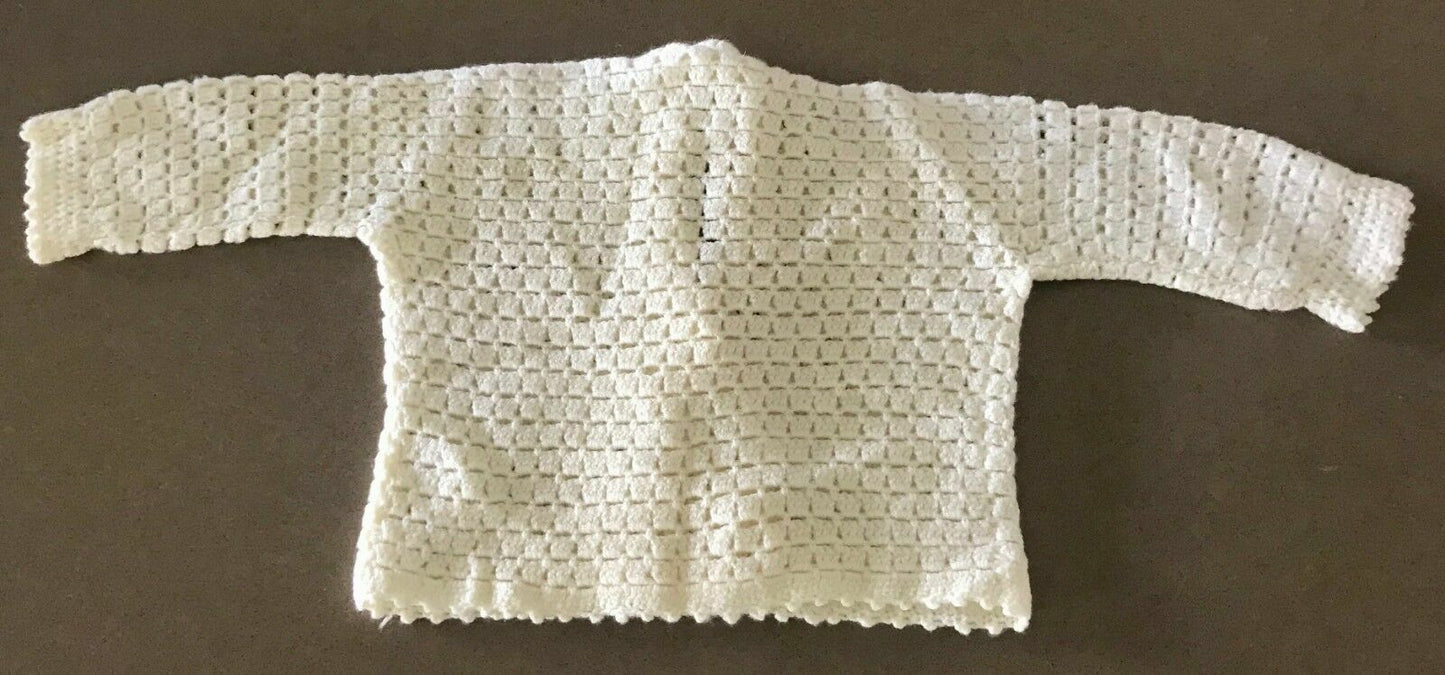 Cardigan w Teddy Bear Motif Vintage 1960's 1970's Hand Made Cream Knit - Newborn