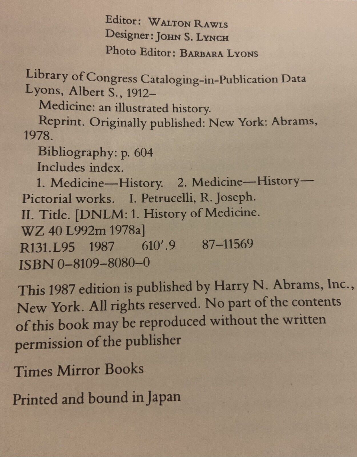 HC MEDICINE AN ILLUSTRATED HISTORY Lyons Petrucelli Medical Art History V Large