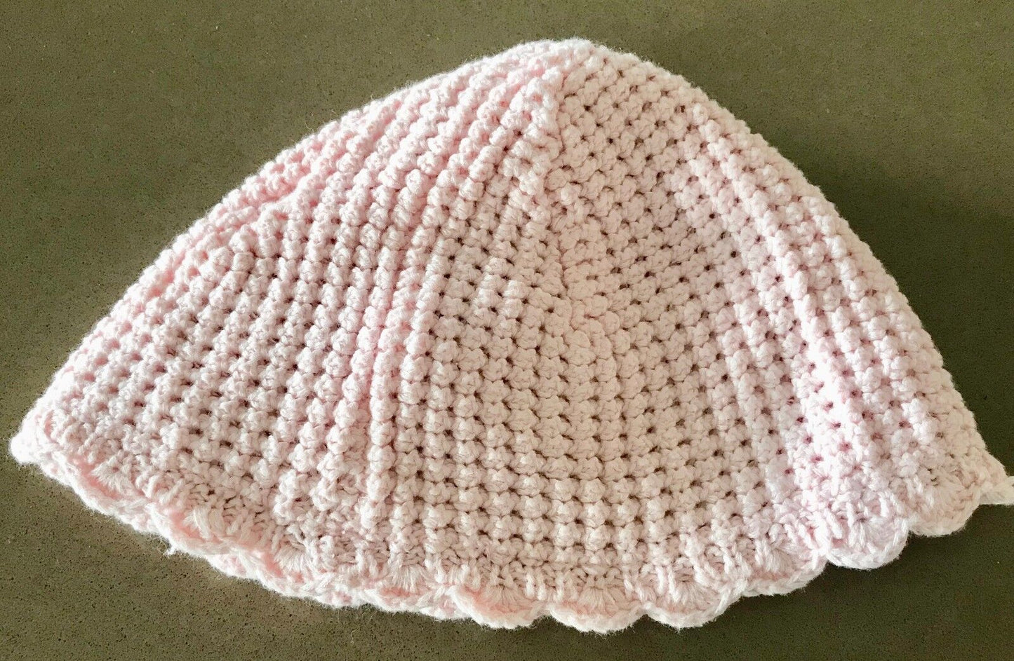 Vintage Knit Beanie PUDDLE DUCKLINGS Pink Crochet  w Bow Trim Girls Size S