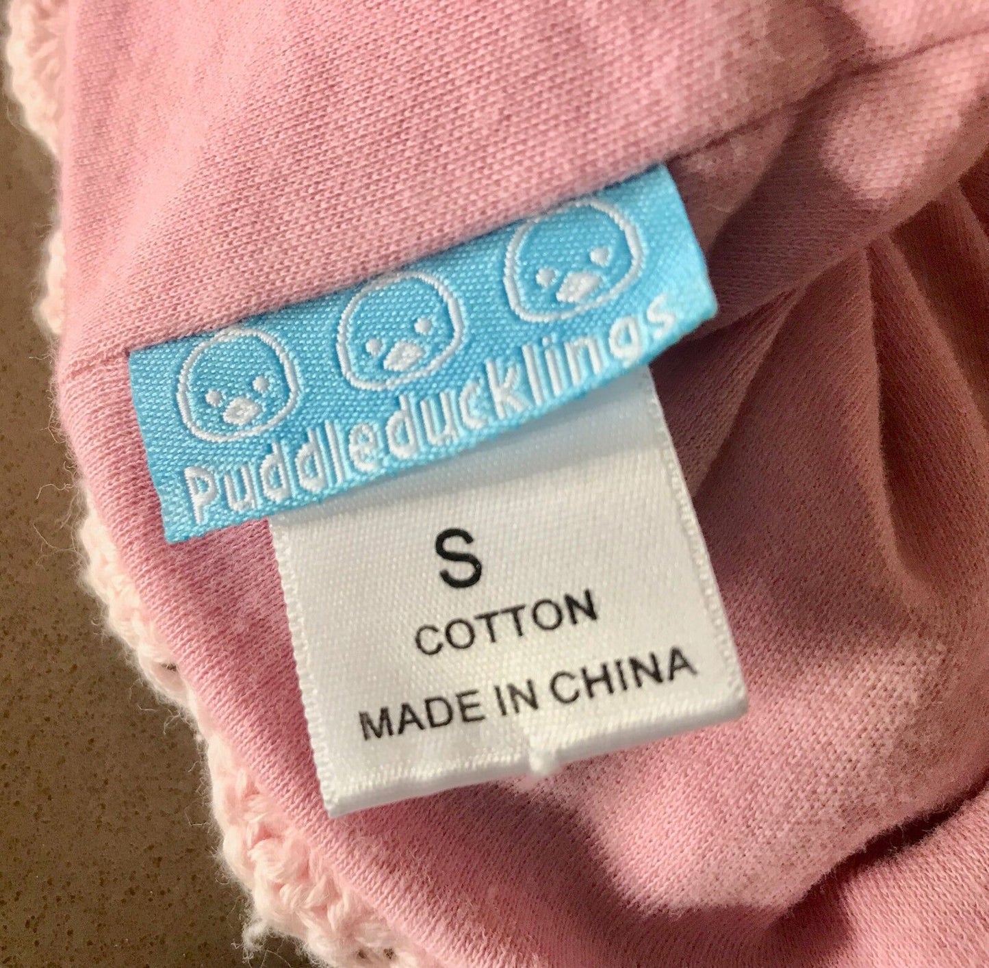 Vintage Knit Beanie PUDDLE DUCKLINGS Pink Crochet  w Bow Trim Girls Size S