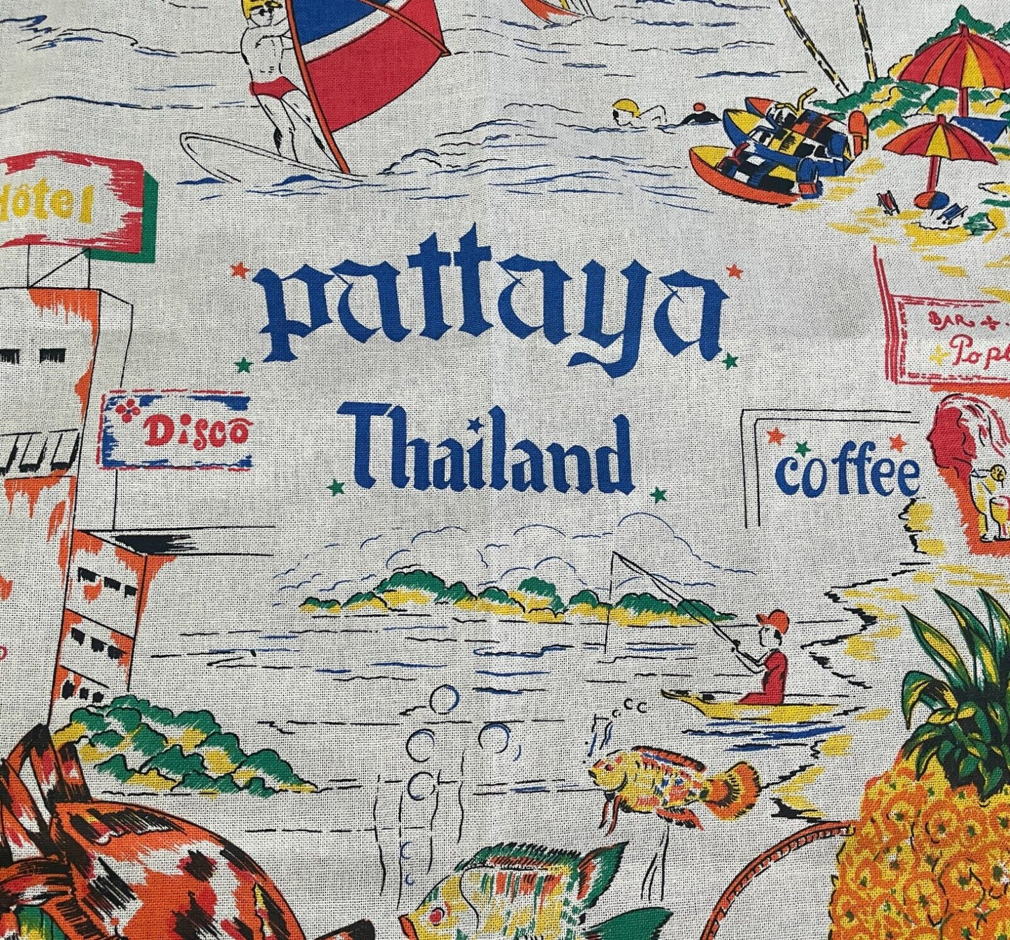 Tea Towel Souvenir PATTAYA THAILAND Food Hand Printed Souvenir Linen Cotton NEW