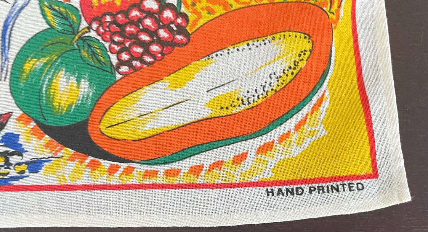 Tea Towel Souvenir PATTAYA THAILAND Food Hand Printed Souvenir Linen Cotton NEW