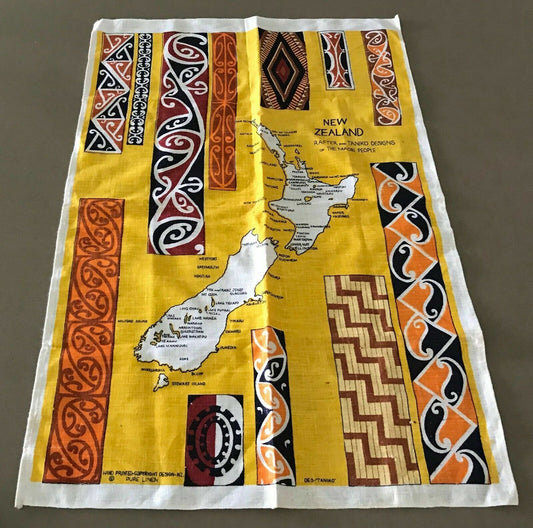 Souvenir Fingal Tea Towel NZ Rafter & Des Taniko Designs of the Maori People NEW
