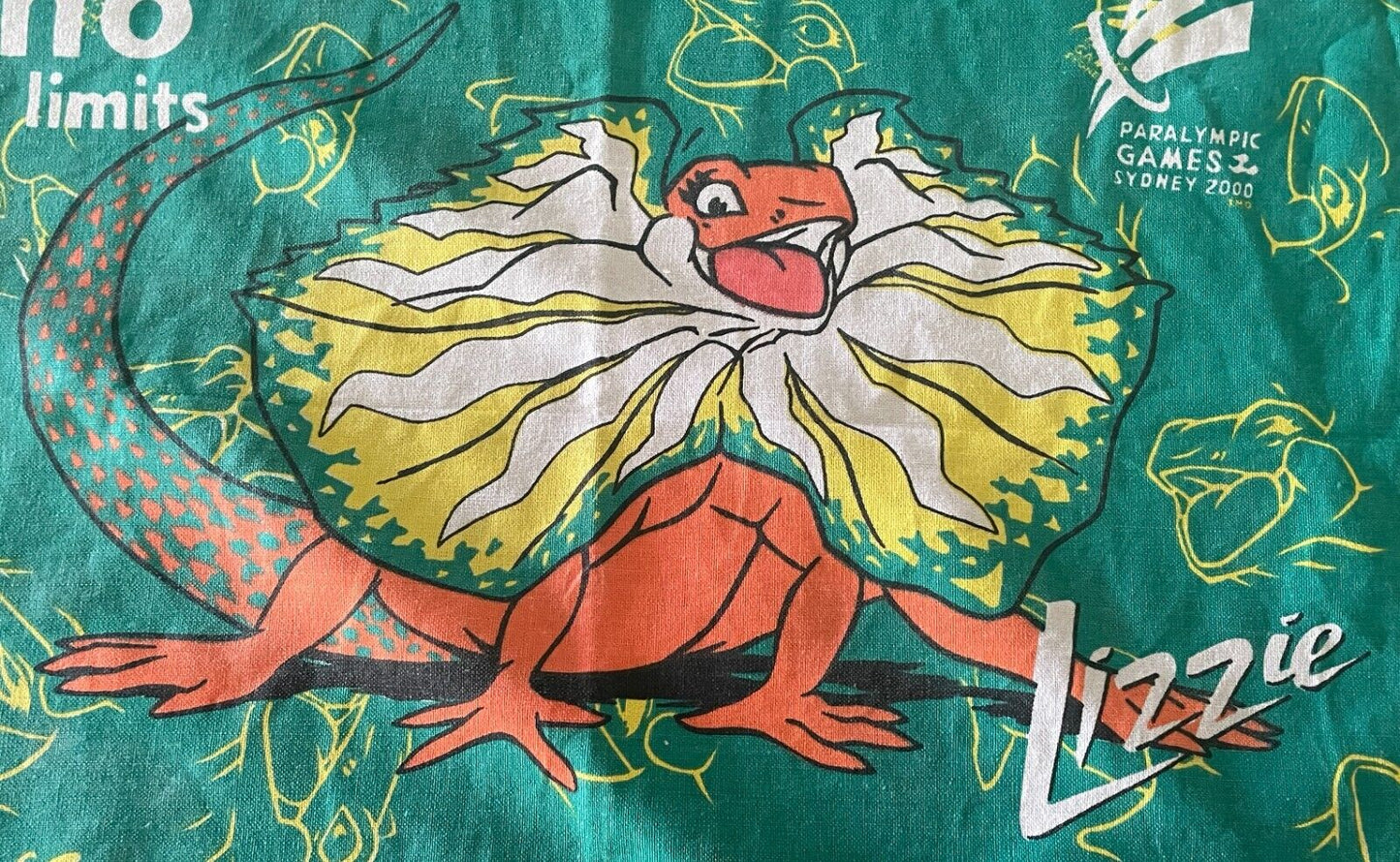 Vintage Tea Towel PARALYMPIC GAMES Sydney 2000 Lizzy Lizard Mascot Souvenir