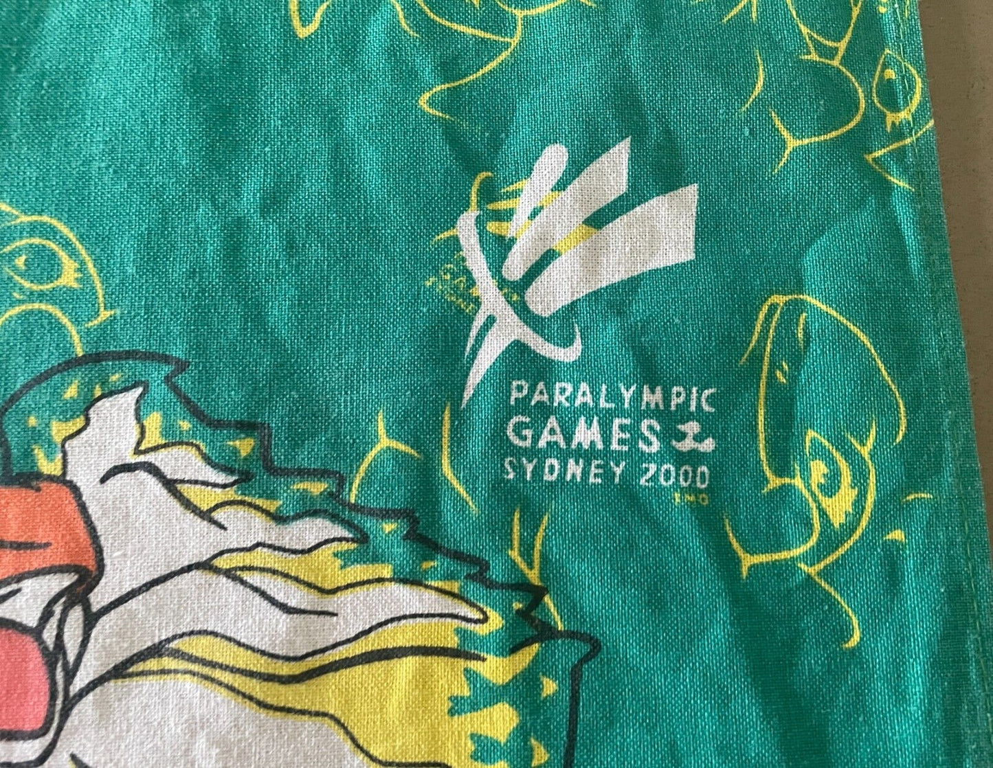 Vintage Tea Towel PARALYMPIC GAMES Sydney 2000 Lizzy Lizard Mascot Souvenir