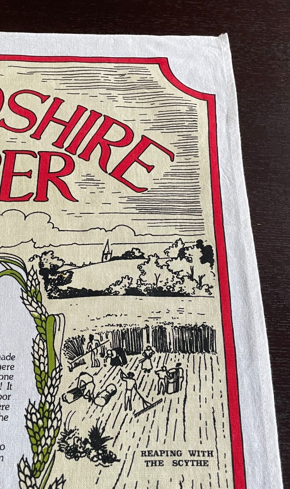 Vintage Cotton Tea Towel "Bedfordshire Clanger Recipe" & Scenery Print Souvenir