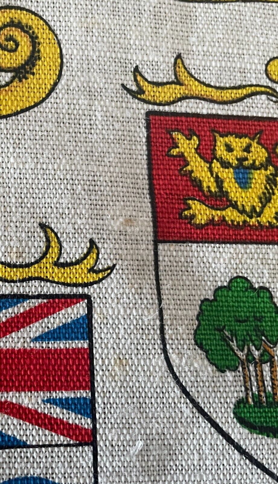 Vintage Tea Towel CANADA Provinces & Territory Crest Print Linen Blend Souvenir