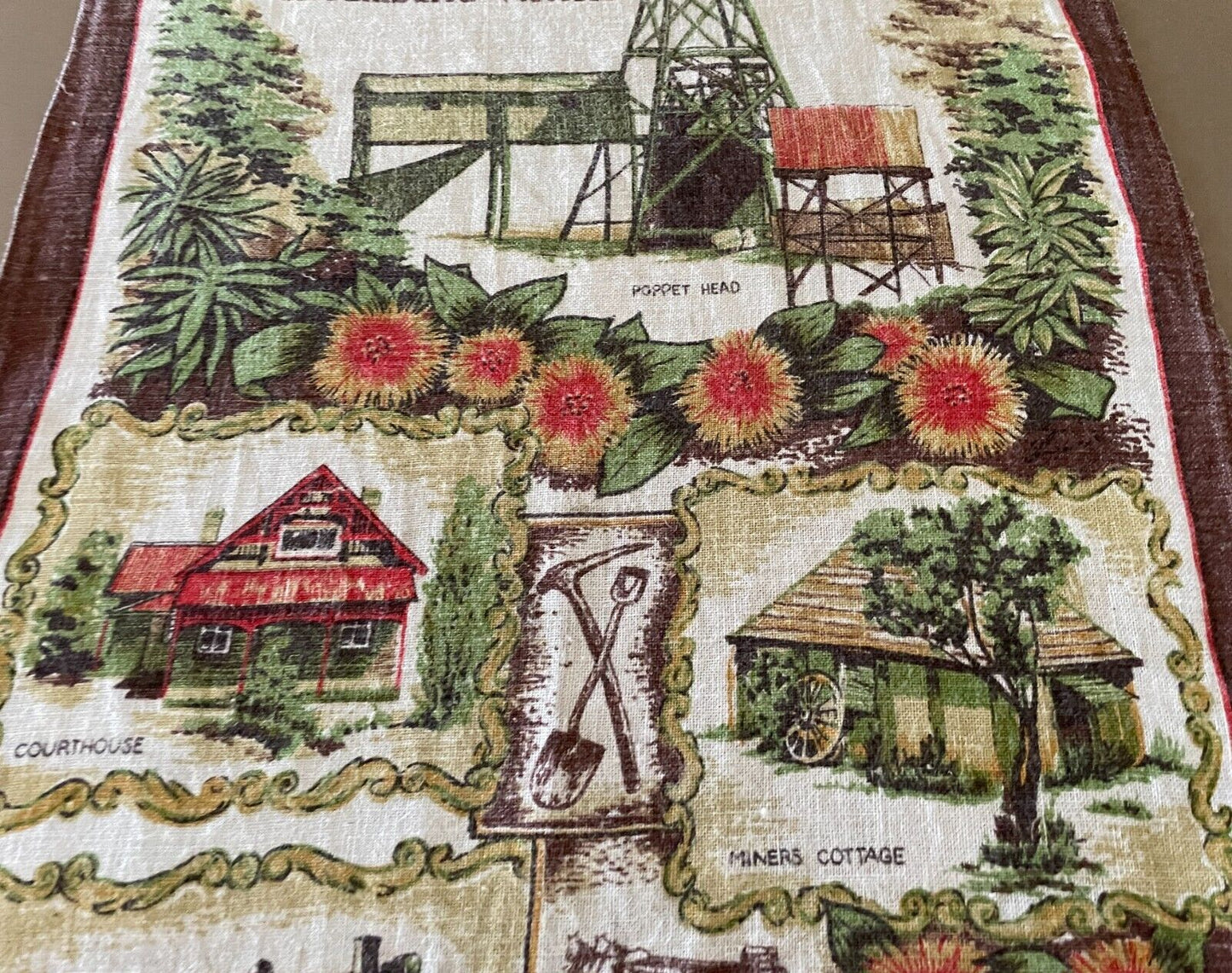 Vintage Tea Towel Coal Creek Historical Park Korumburra VIC Souvenir Nostalgic
