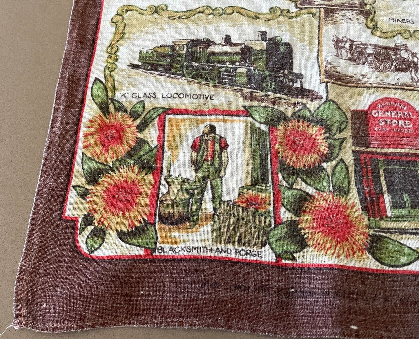 Vintage Tea Towel Coal Creek Historical Park Korumburra VIC Souvenir Nostalgic