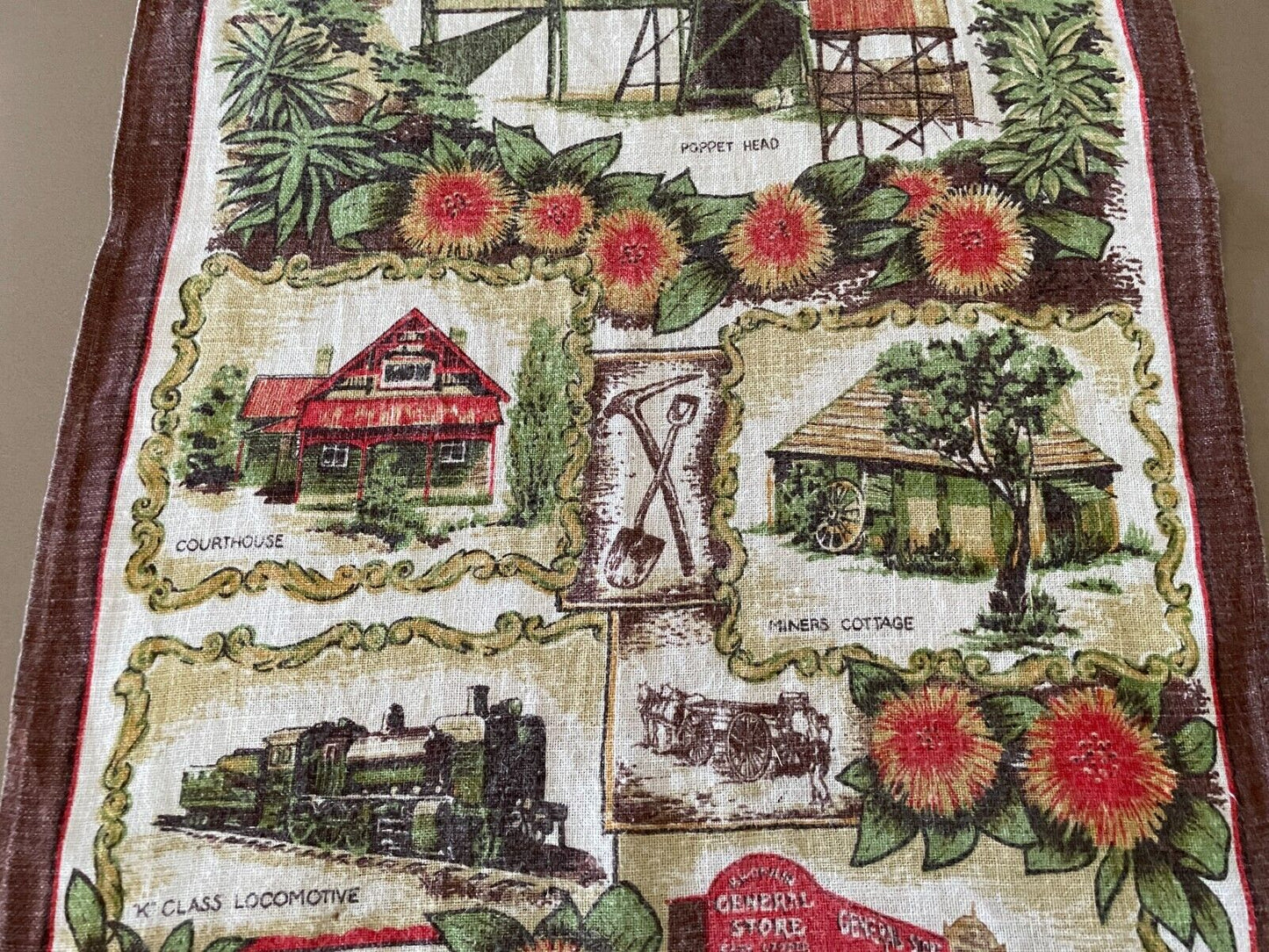 Vintage Tea Towel Coal Creek Historical Park Korumburra VIC Souvenir Nostalgic