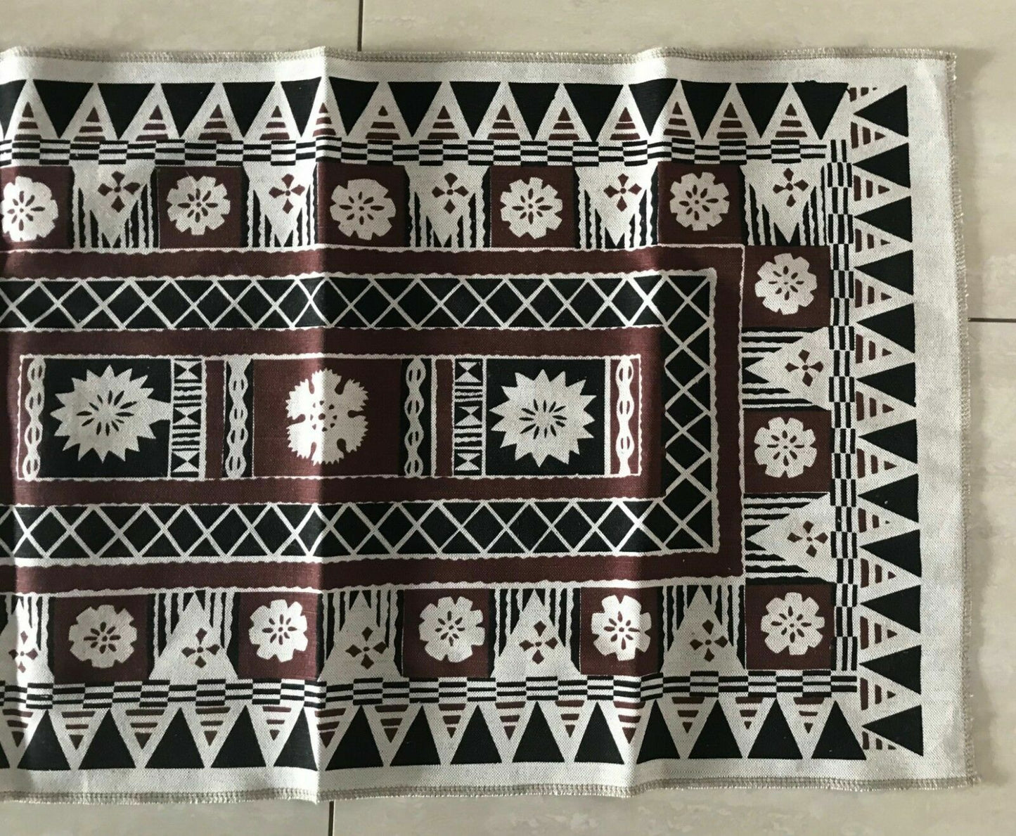 Jet-Tex Pure Linen Tea Towel TRIBAL FIJI  Beige Brown & Black Batik Print #2 NEW
