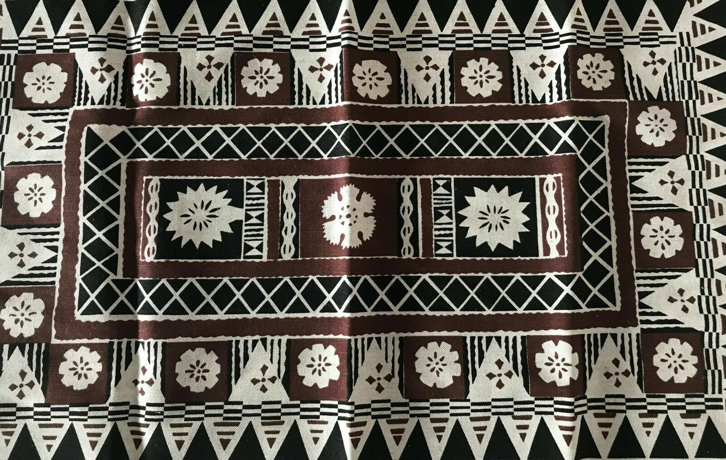 Jet-Tex Pure Linen Tea Towel TRIBAL FIJI  Beige Brown & Black Batik Print #2 NEW