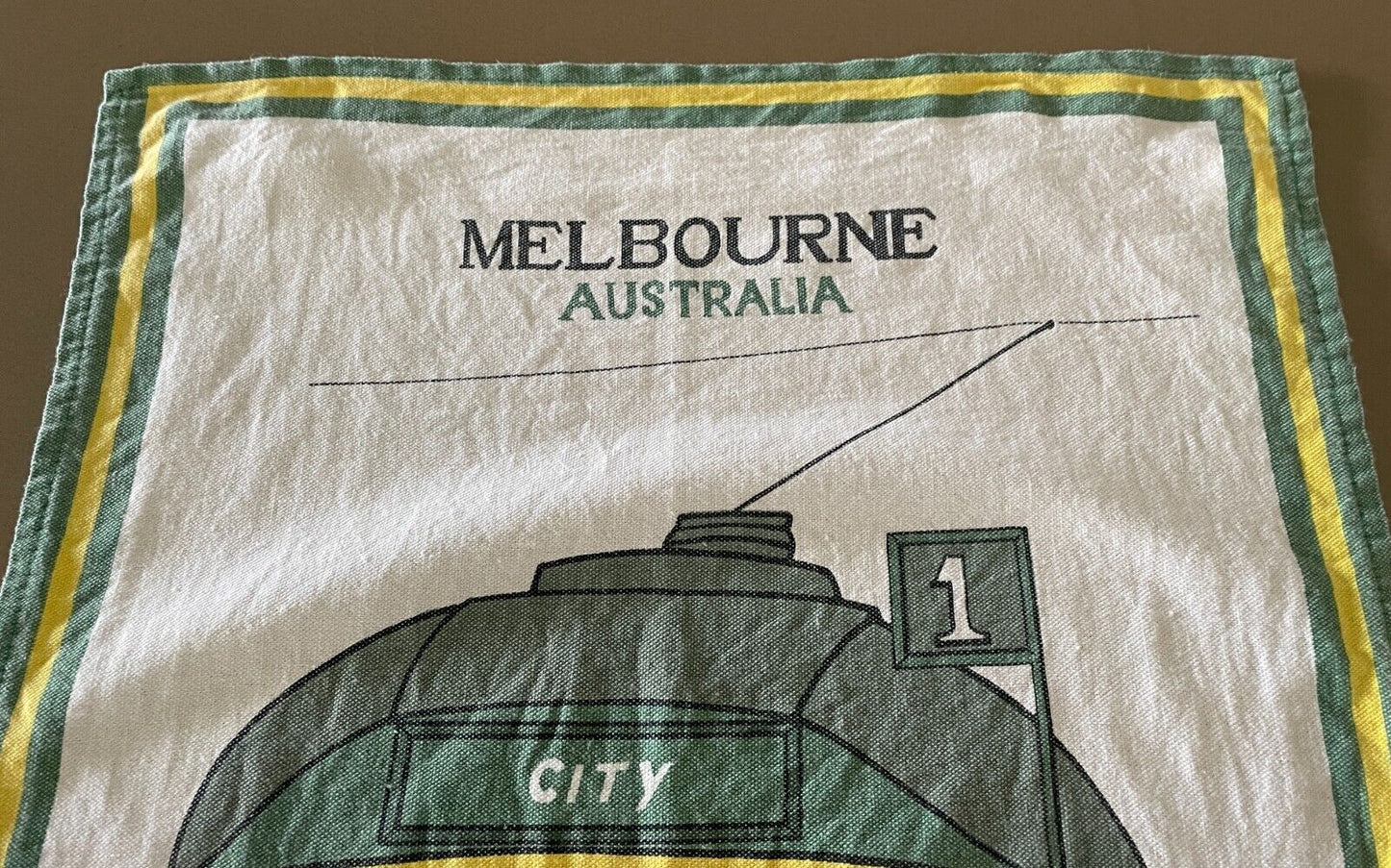 Vintage Tea Towel  Melbourne VIC Tram Print Souvenir Nostalgic Cotton
