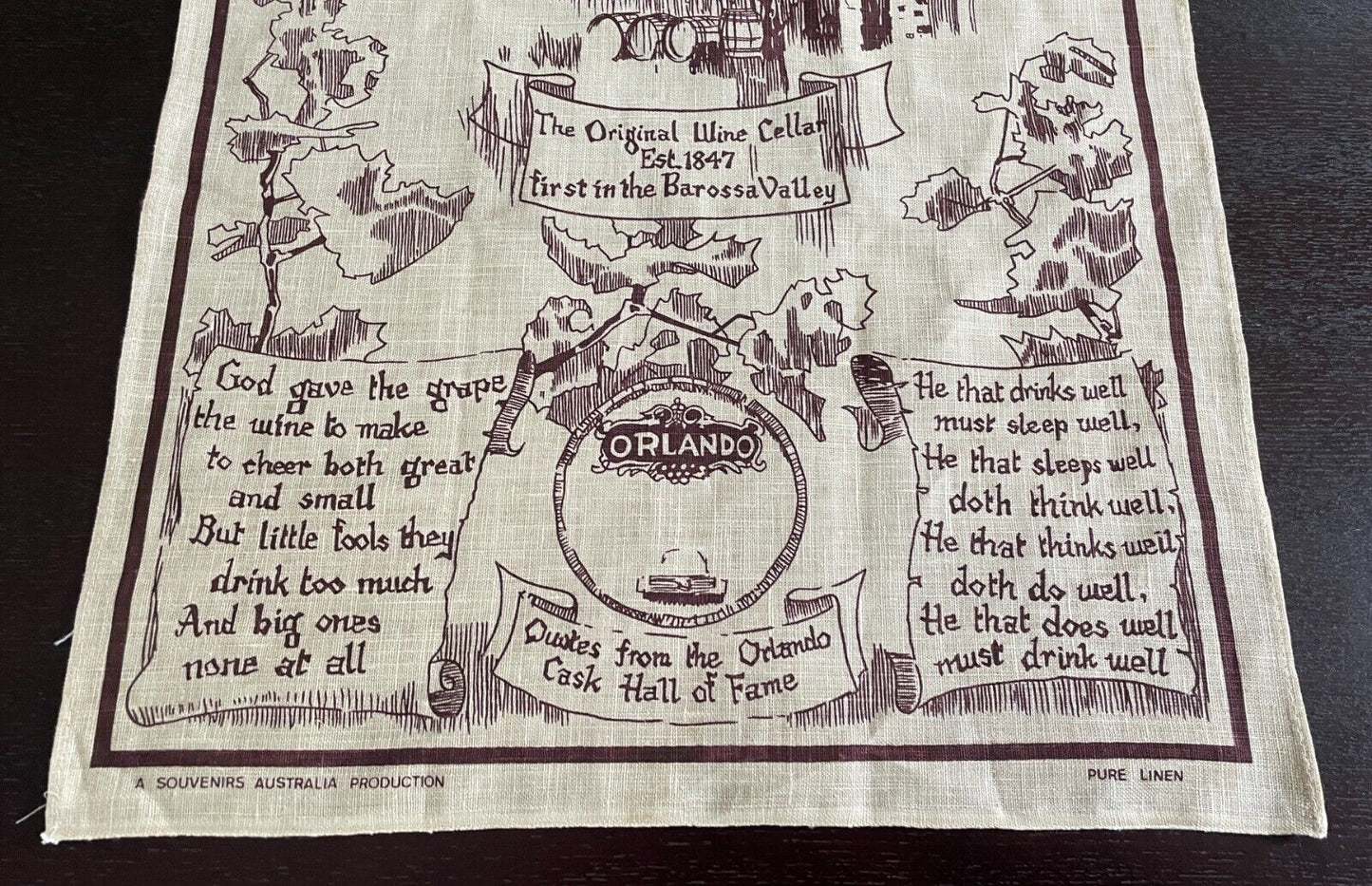Vintage Tea Towel Orlando First Wine Cellar 1847 in Barossa Valley Souvenir NEW