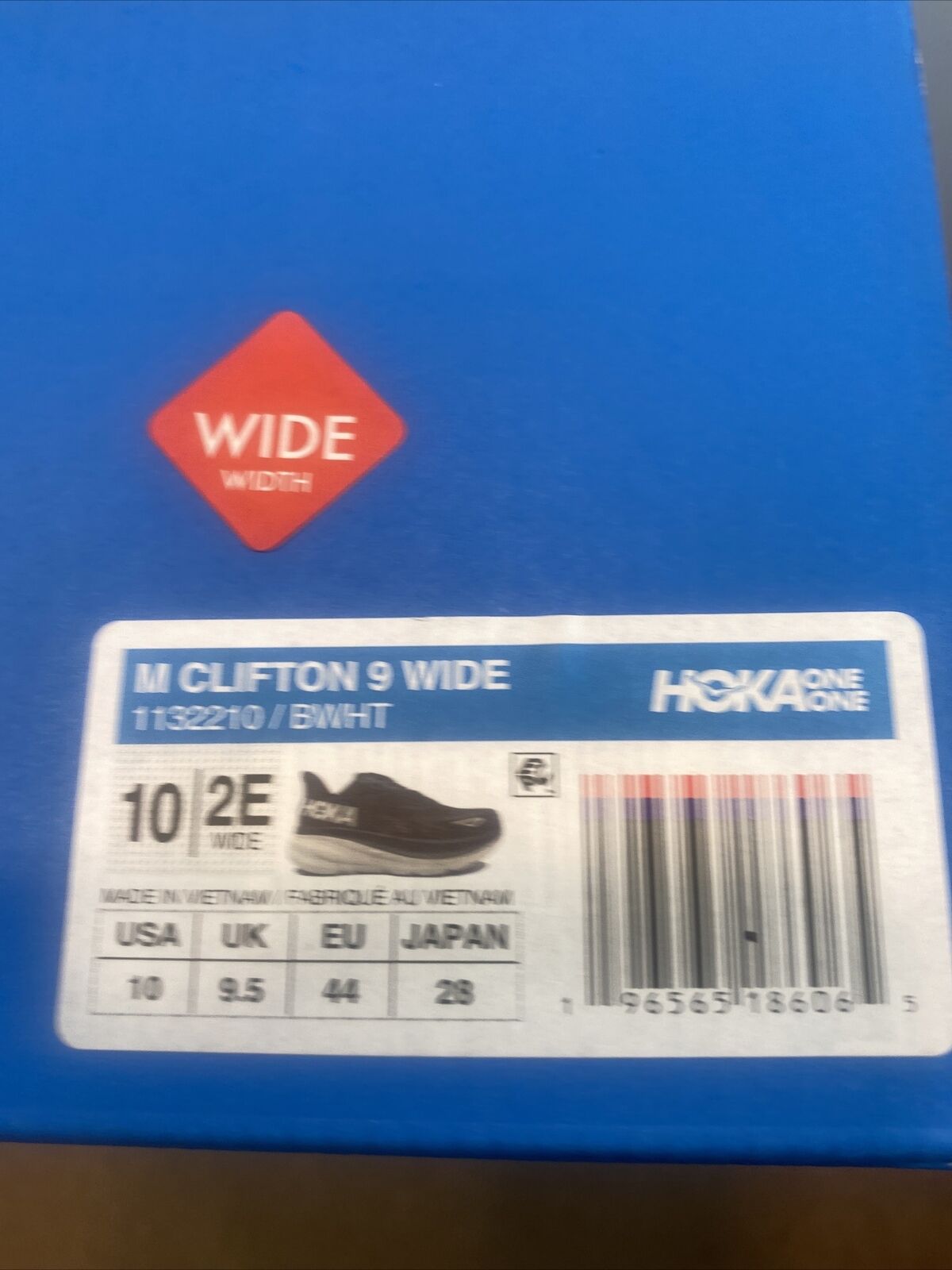 EMPTY BOX HOKA One One Clifton 9 Wide Men's Size 10 2E 1132210 BWHT New