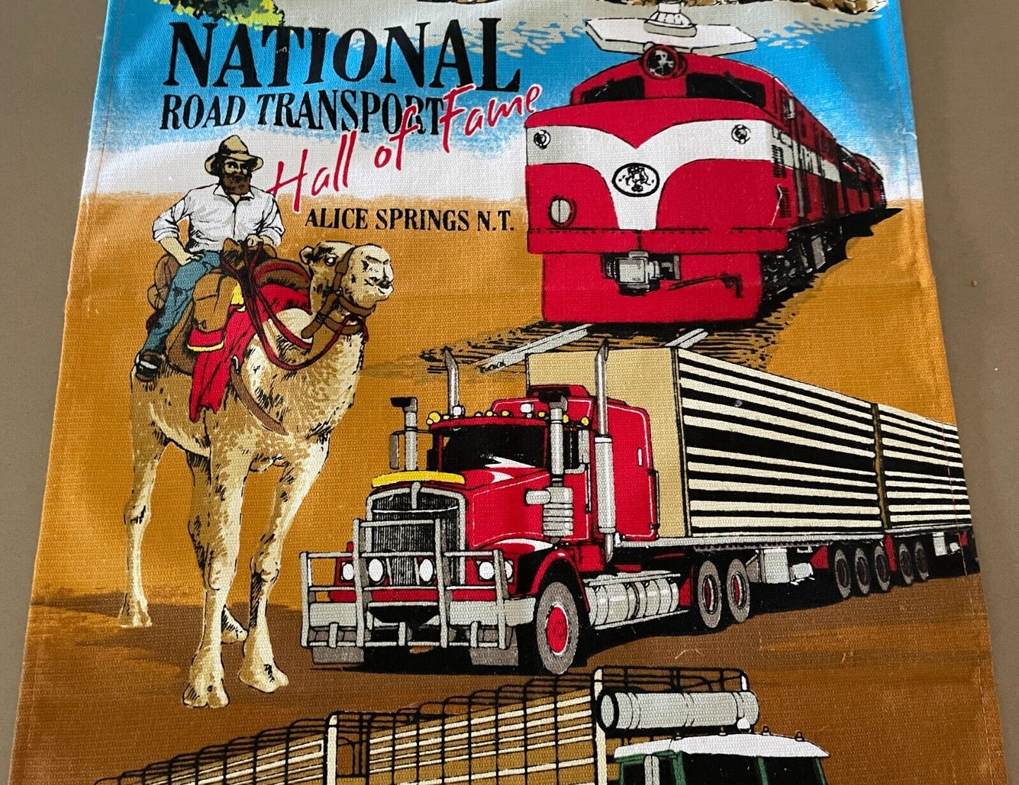 Vintage TEA TOWEL National Transport Hall Of Fame Alice Springs NT Souvenir NEW