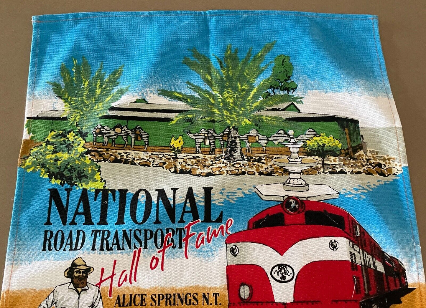 Vintage TEA TOWEL National Transport Hall Of Fame Alice Springs NT Souvenir NEW