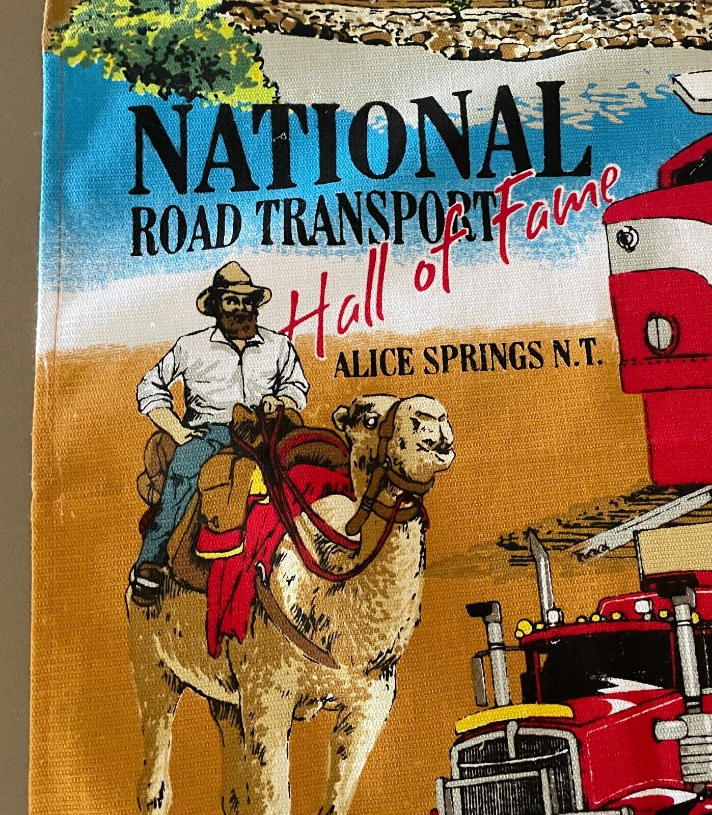 Vintage TEA TOWEL National Transport Hall Of Fame Alice Springs NT Souvenir NEW