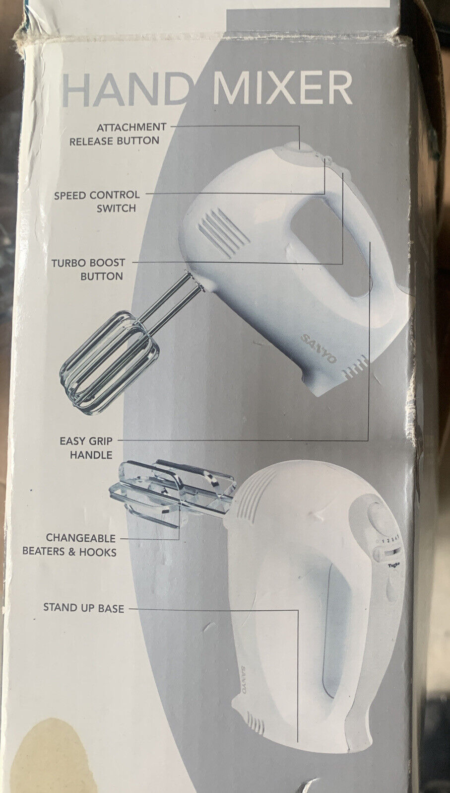 Sanyo Hand Mixer Turbo Boost 5 Speed StandUp Base Manual Box Used Once Condition