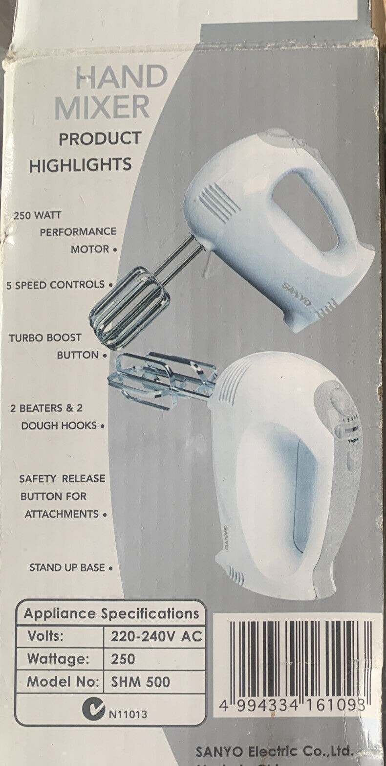 Sanyo Hand Mixer Turbo Boost 5 Speed StandUp Base Manual Box Used Once Condition
