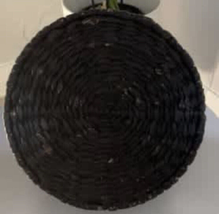 Vintage 22cm Cutlery Basket Handwoven Black Brown Hyacinth 4 Sections A153