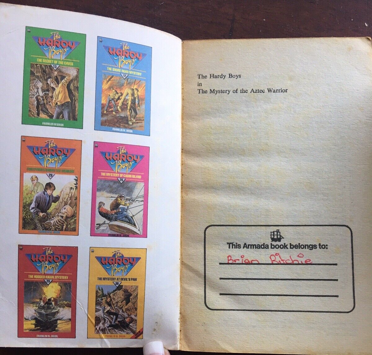 PB Book The Hardy Boys THE MYSTERY OF THE AZTEC WARRIOR #1 FRANKLIN DIXON 1985