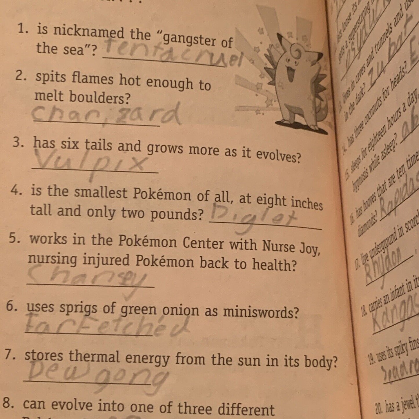 Pokemon Pop Quiz! A Total Trivia and Test Your Knowledge Book PB Pencil Answers