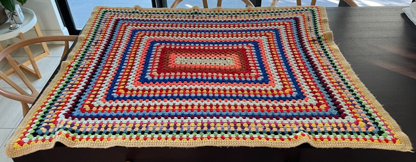 Handmade Granny Squares Crochet Blanket 138 x 115cm Knit Colourful Lap Throw Rug