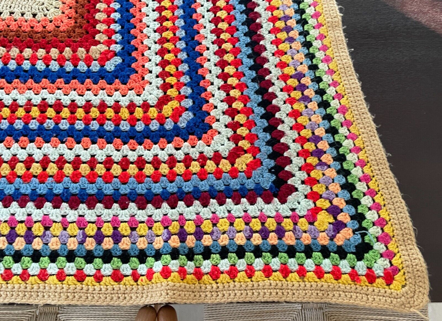 Handmade Granny Squares Crochet Blanket 138 x 115cm Knit Colourful Lap Throw Rug