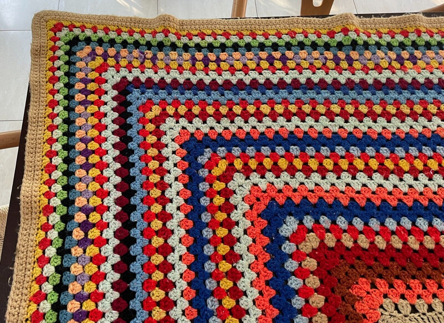 Handmade Granny Squares Crochet Blanket 138 x 115cm Knit Colourful Lap Throw Rug