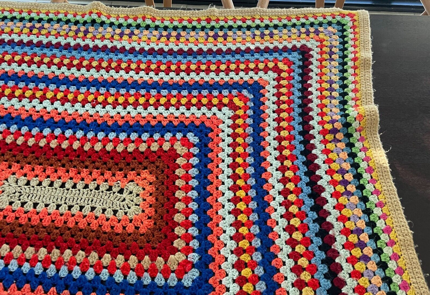 Handmade Granny Squares Crochet Blanket 138 x 115cm Knit Colourful Lap Throw Rug