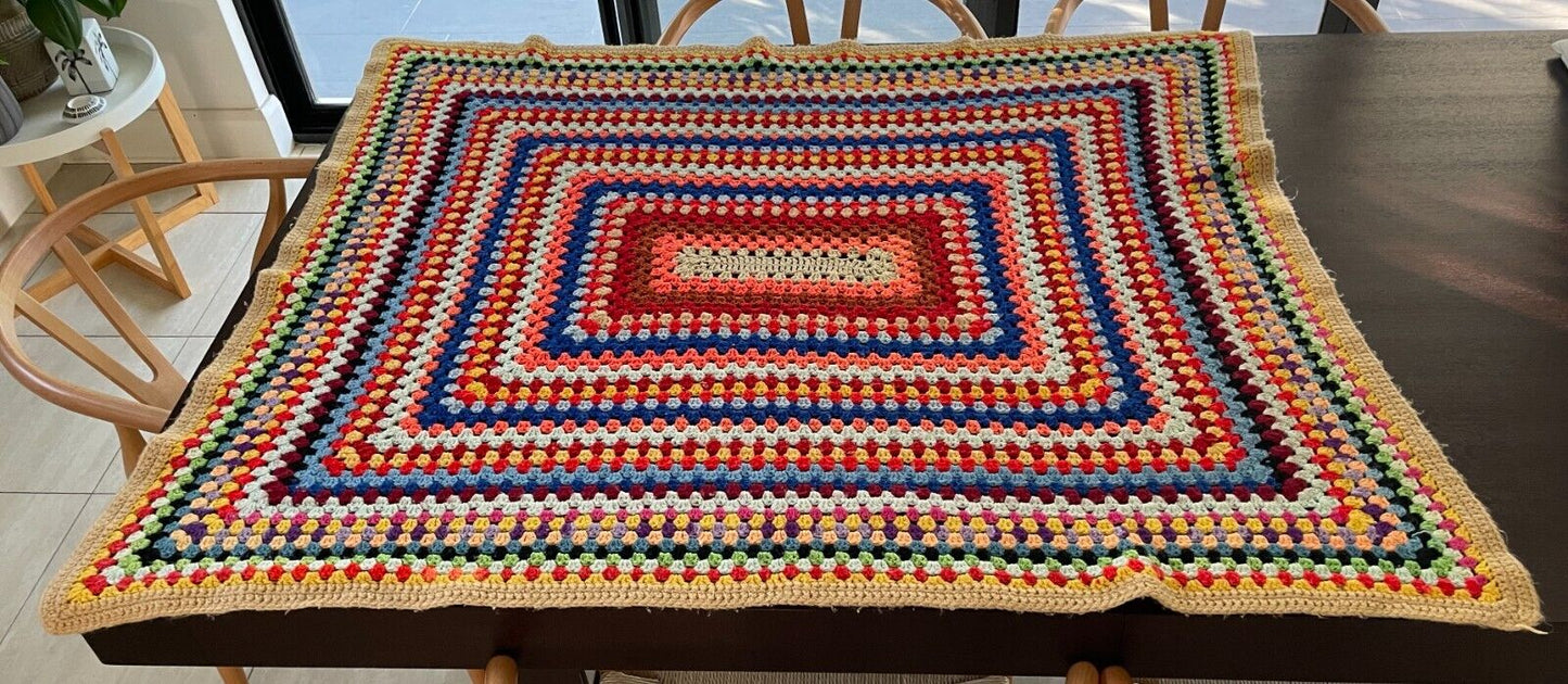 Handmade Granny Squares Crochet Blanket 138 x 115cm Knit Colourful Lap Throw Rug