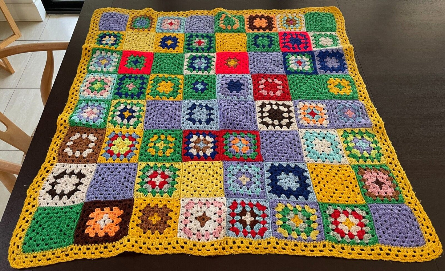 Granny 64 Square Crochet Knit Blanket Colourful Handmade Afghan Throw 101 x 99cm