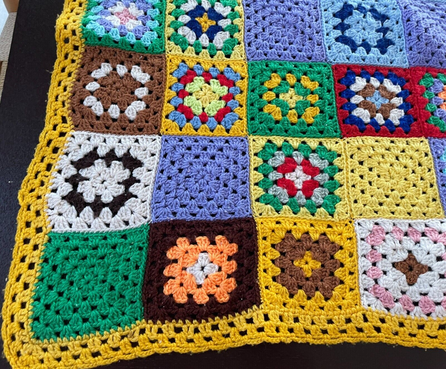 Granny 64 Square Crochet Knit Blanket Colourful Handmade Afghan Throw 101 x 99cm