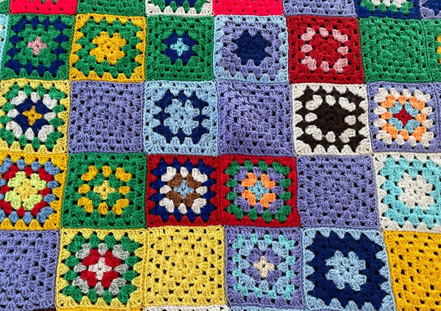 Granny 64 Square Crochet Knit Blanket Colourful Handmade Afghan Throw 101 x 99cm