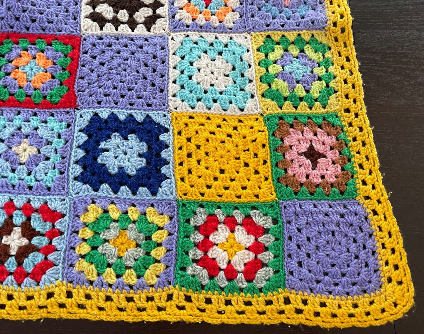 Granny 64 Square Crochet Knit Blanket Colourful Handmade Afghan Throw 101 x 99cm