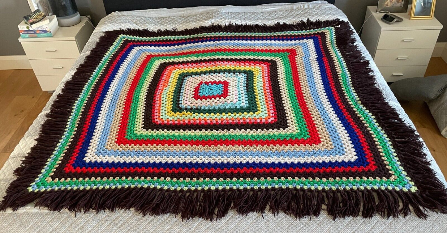 Granny Crochet Knit Blanket 163 x 160cm  Square Colourful Handmade Afghan Throw