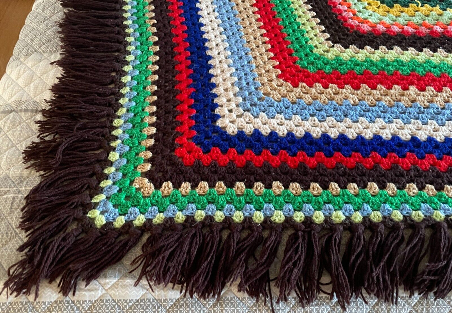 Granny Crochet Knit Blanket 163 x 160cm  Square Colourful Handmade Afghan Throw