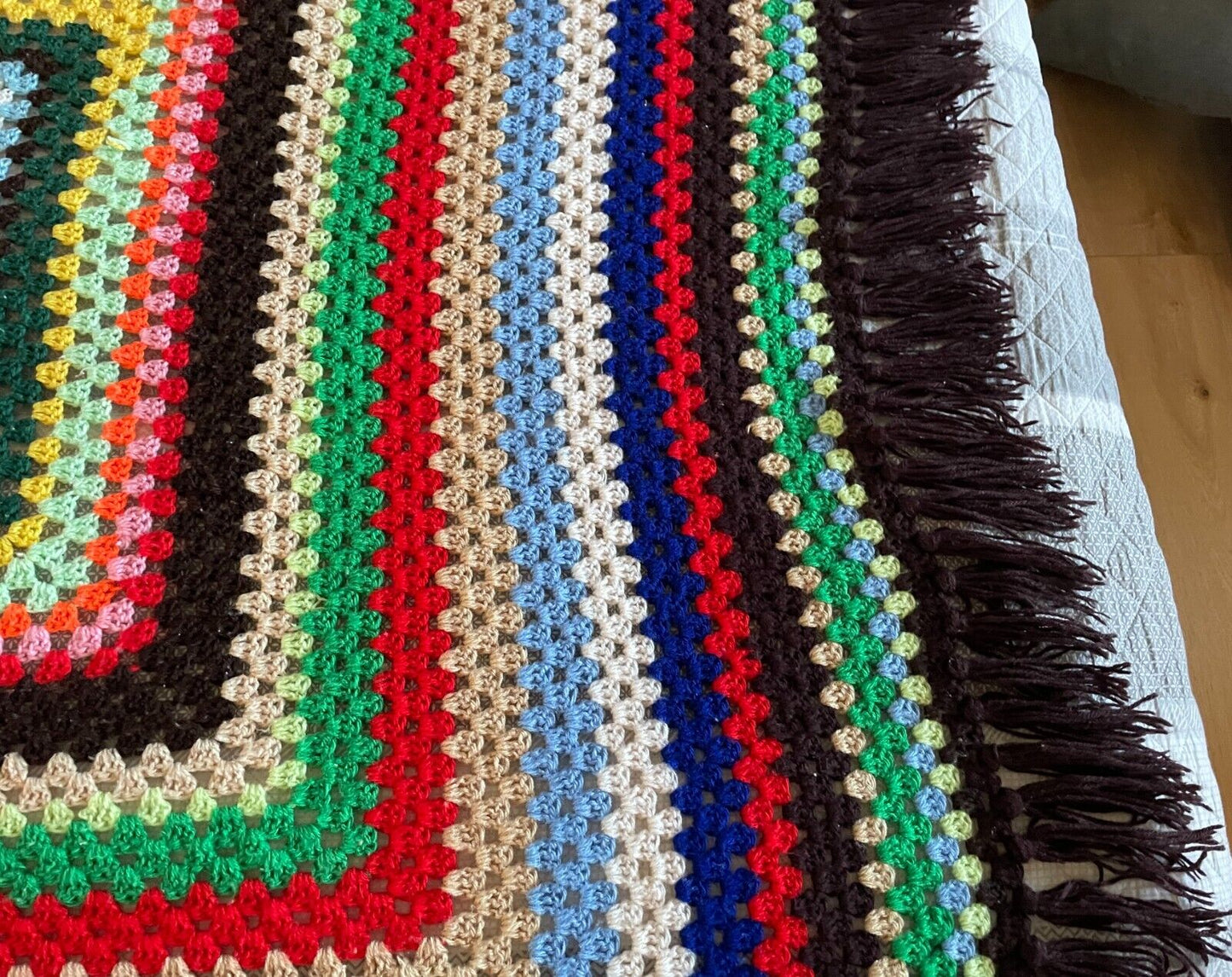 Granny Crochet Knit Blanket 163 x 160cm  Square Colourful Handmade Afghan Throw