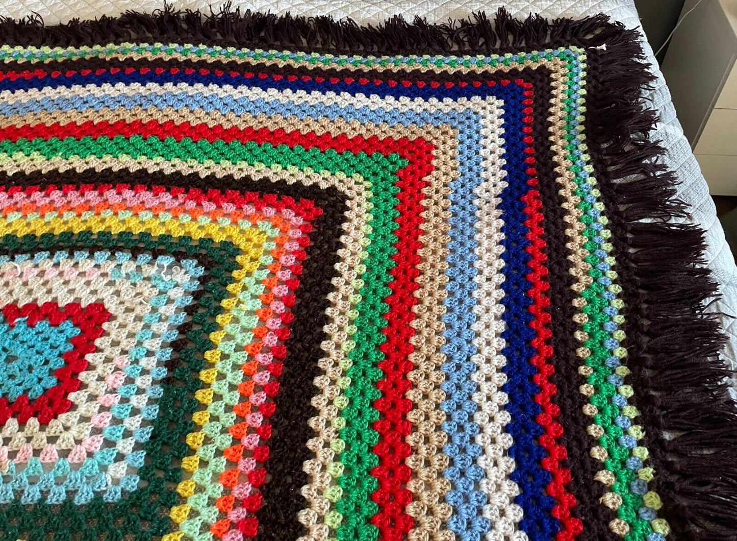 Granny Crochet Knit Blanket 163 x 160cm  Square Colourful Handmade Afghan Throw