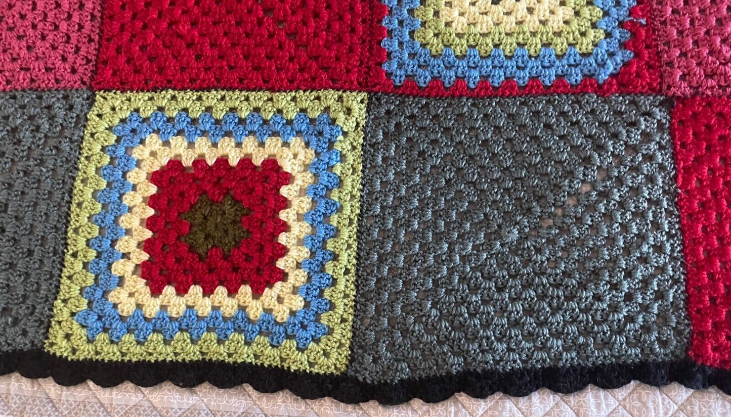 Granny Square Crochet Knit Blanket Colourful Handmade Afghan Spread 200 x 116cm
