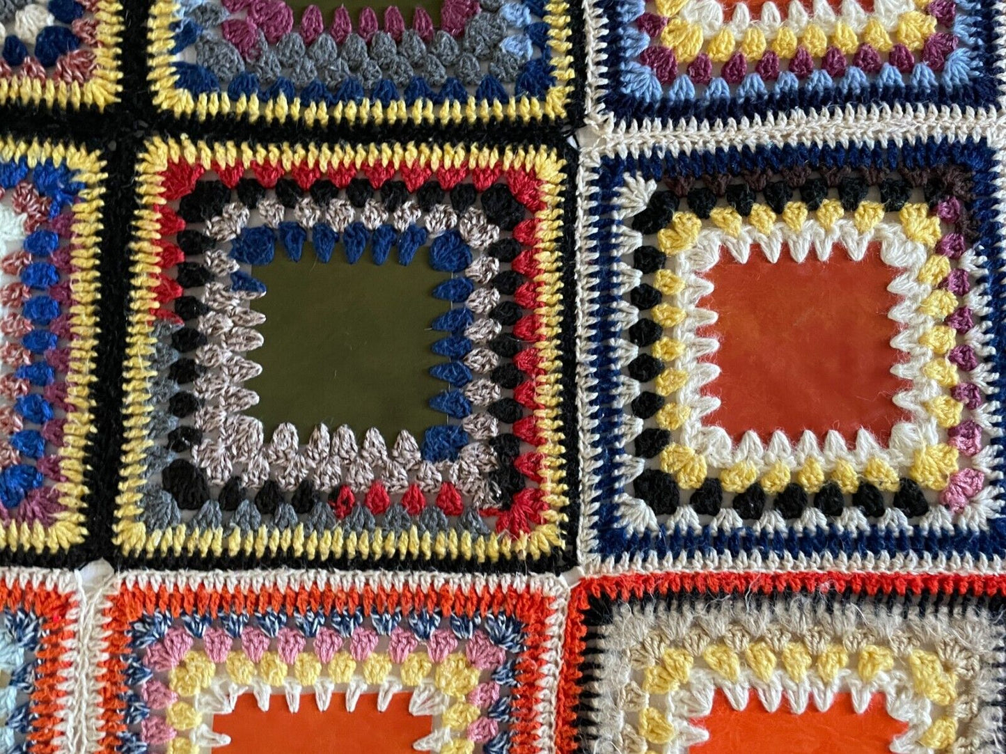 Granny Crochet & VINYL Centre SQUARE Blanket Colourful Handmade Knit 251 x 163cm