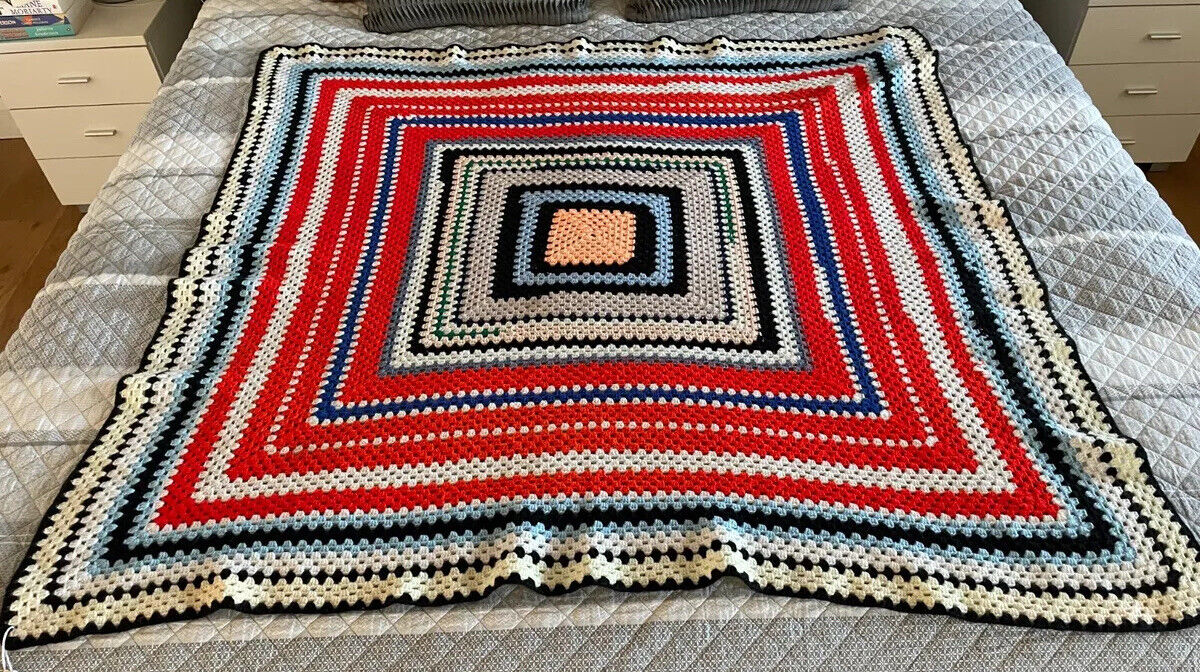 Granny Crochet Knit Blanket 159cm Square Colourful Handmade Nanna Afghan Throw